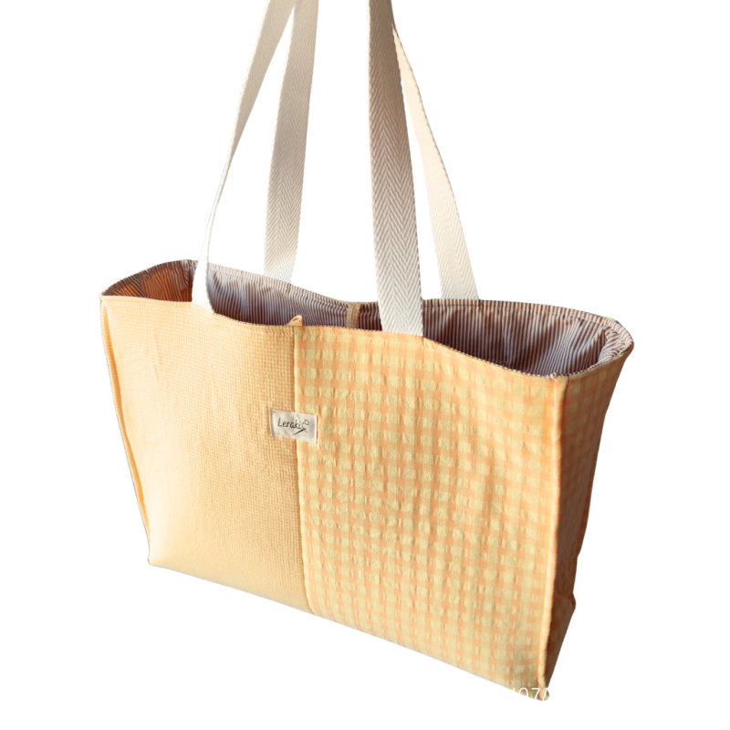 Bolso grande tipo tote Juliette en cuadros vichy – Hecho a mano por Leraki