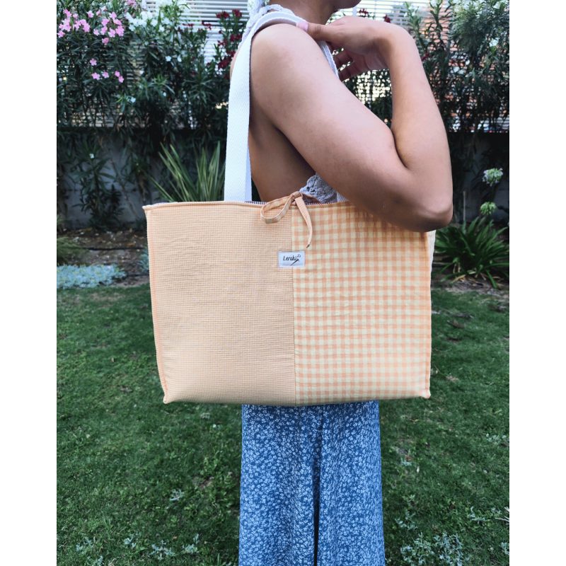 Bolso grande tipo tote Juliette en cuadros vichy – Hecho a mano por Leraki