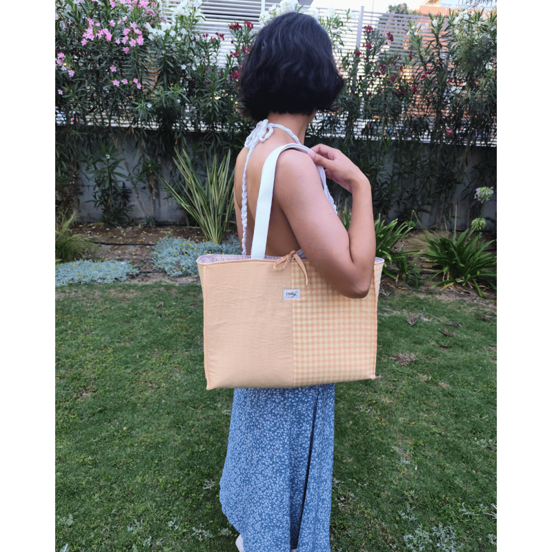 Bolso grande tipo tote Juliette en cuadros vichy – Hecho a mano por Leraki